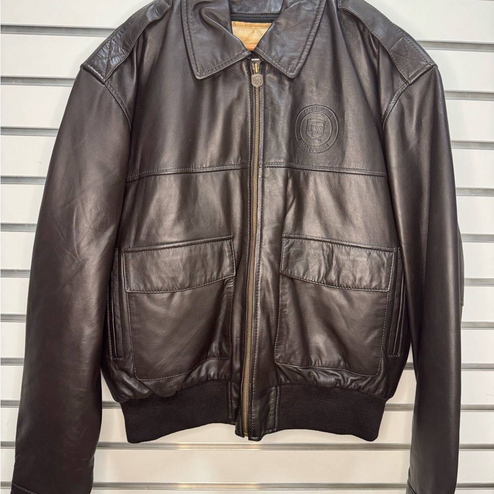 USPS Circle of Honor Bomber Leather Jacket - Size: L